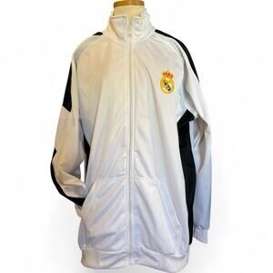 Real Madrid Full Zip Track Jacket Sz XL White Black Sports Peru Soccer Football